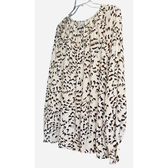 CABI LONG SLV PULL-OVER ROUND NECK BLOUSE, WOMENS, L, CREAM-YELLOW BLACK ABTRACT - Picture 4 of 11